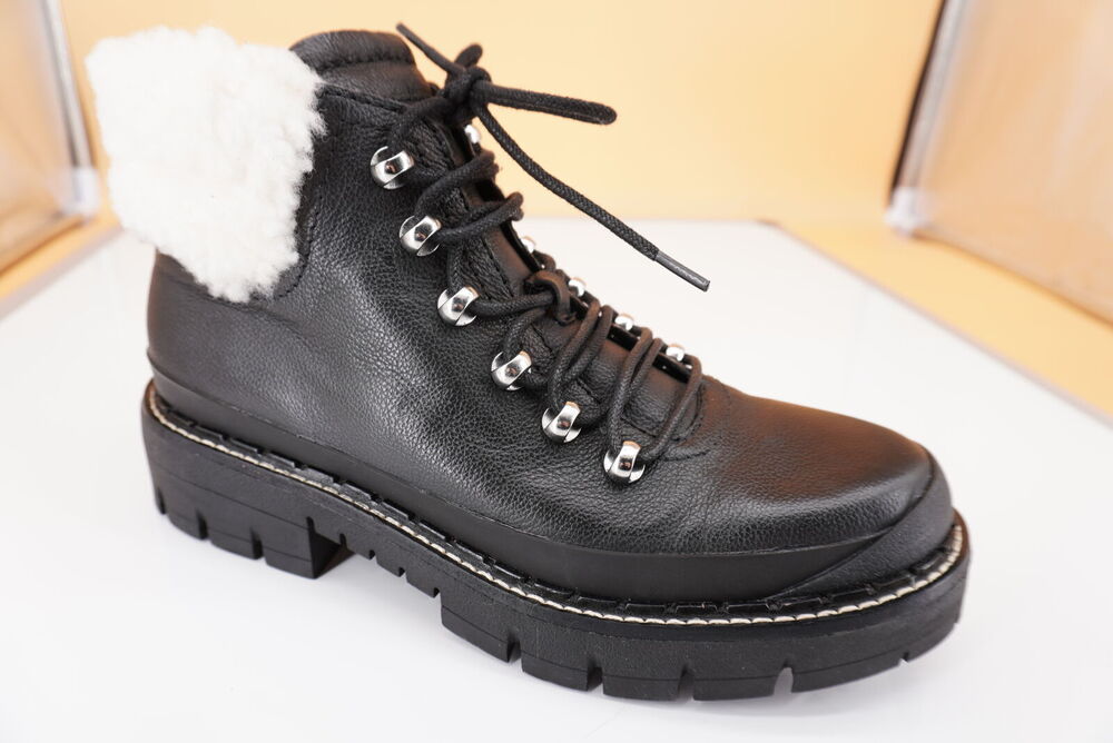 Marc Fisher Cade Black Leather Shearling Cuff ankle boot SZ 7.5 biker $225 Lug